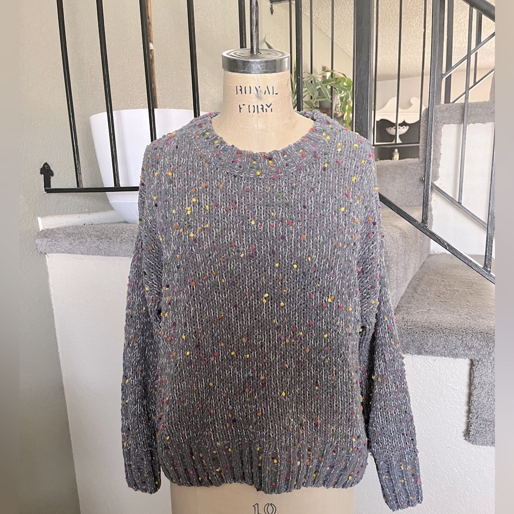 Seven knit gray confetti sweater
